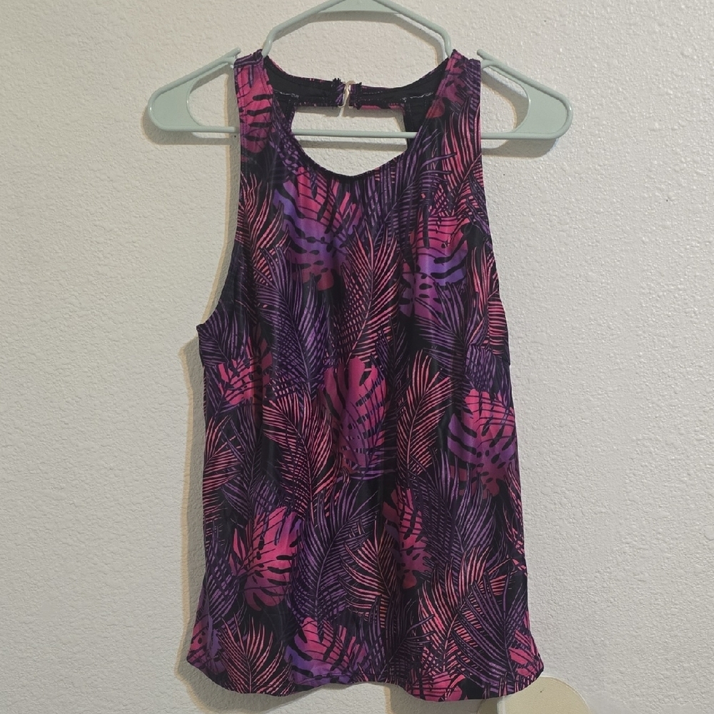 Women's Pink and Purple Leaf Print Tank Top Size L Nwt
